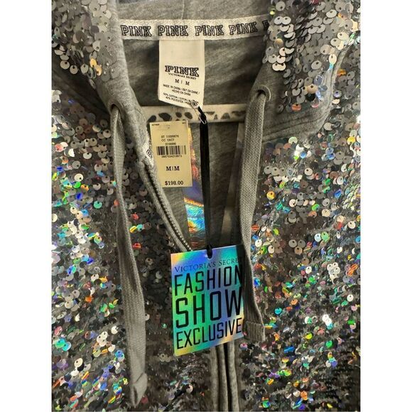 PINK Victoria's Secret  rainbow bling sequin fashion show Zip Hoodie nwt sz M - Picture 9 of 10